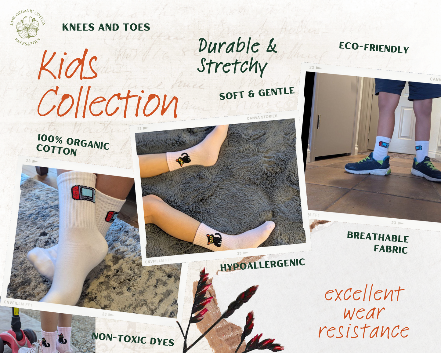 100% Organic Cotton Socks for Kids, Super Soft & Breathable, Hypoallergenic